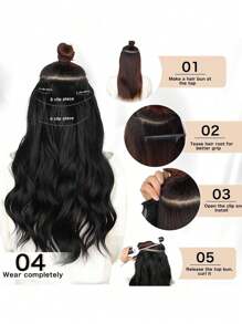 18-30 Inch Long Wavy Clip-In Hair Extensions, 7pcs/Set, Thickened Hair Pieces, Invisible Clip Design, Soft Synthetic Fiber, Black, For Women - Black Brown - View 11