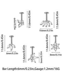 1PC Stainless Steel Marquise Vertical Post Helix Piercing Crown/Butterfly Earrings Cartilage Helix Stud Body Piercing Jewelry - As Shown - View 4