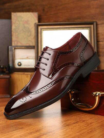 英式布洛克雕花皮鞋，男士巴洛克尖头正式商务正装鞋