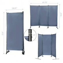 6 Ft Modern Room Divider, 3-Panel Folding Privacy Screen W/ Metal Standing, Portable Wall Partition, Black - Grey - View 4