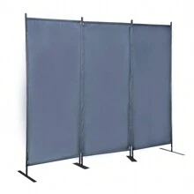 6 Ft Modern Room Divider, 3-Panel Folding Privacy Screen W/ Metal Standing, Portable Wall Partition, Black - Grey - View 8