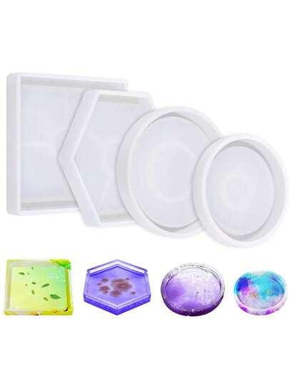 Moldes de resina para porta-copos - Moldes de silicone duráveis para porta-copos para resina epóxi, molde de bandeja de joias hexagonal redonda para bandeja de bugigangas faça você mesmo, artesanato de fundição, decorações para casa, presentes