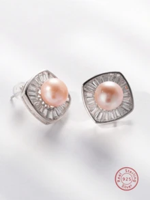 1 对 925 银仿珍珠耳环，奢华珠宝礼物，适合女性、生日、情人节、圣诞节、新年、教师节 - 香檳色 - 查看 2