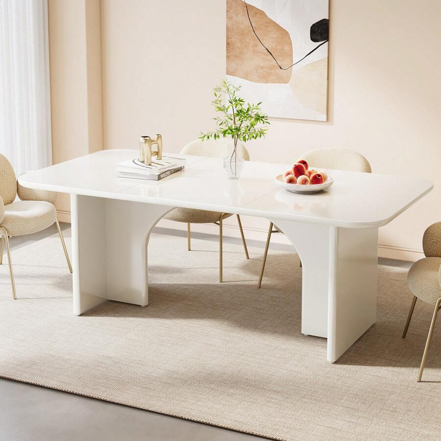 Tribesigns Modern Dining Table For 4-6 People, 63" Large Rectangle Kitchen Table With Arch Design Legs, Cream White Dinner Table Kitchen & Dining Room Decor Home Furniture, White - White - View 1