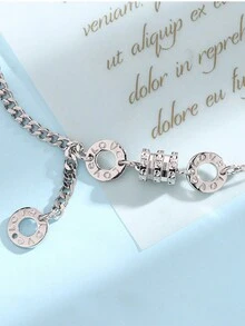 1件极简主义LOVE环形腰链，奢华小众精致链条圆环手链 - 復古銀色 - 查看 3