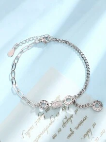 1件极简主义LOVE环形腰链，奢华小众精致链条圆环手链 - 復古銀色 - 查看 1