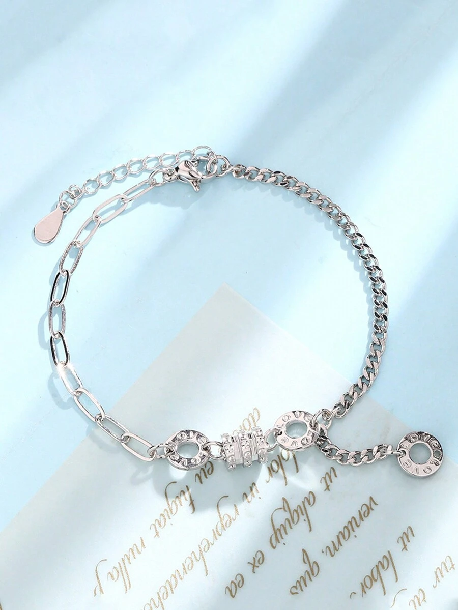 1件极简主义LOVE环形腰链，奢华小众精致链条圆环手链 - 復古銀色 - 查看 1