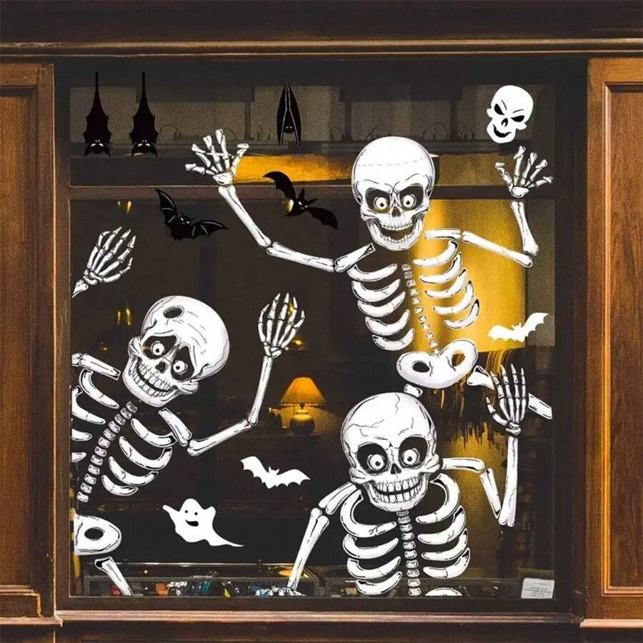 Halloween Decoration 4pcs Halloween Ghost Window Clings - Easy Peel & Stick Decorations For Glass Windows - Reusable Skeleton Window Decals For Party And Holiday Decor - Multicolor - View 1
