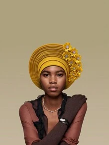 Traditional African & South American Layered Floral Headdress, Nigerian Gele Headwrap, Suitable For Daily Wear, Weddings, Parties, Gatherings, And Ideal Mother's Day Gift