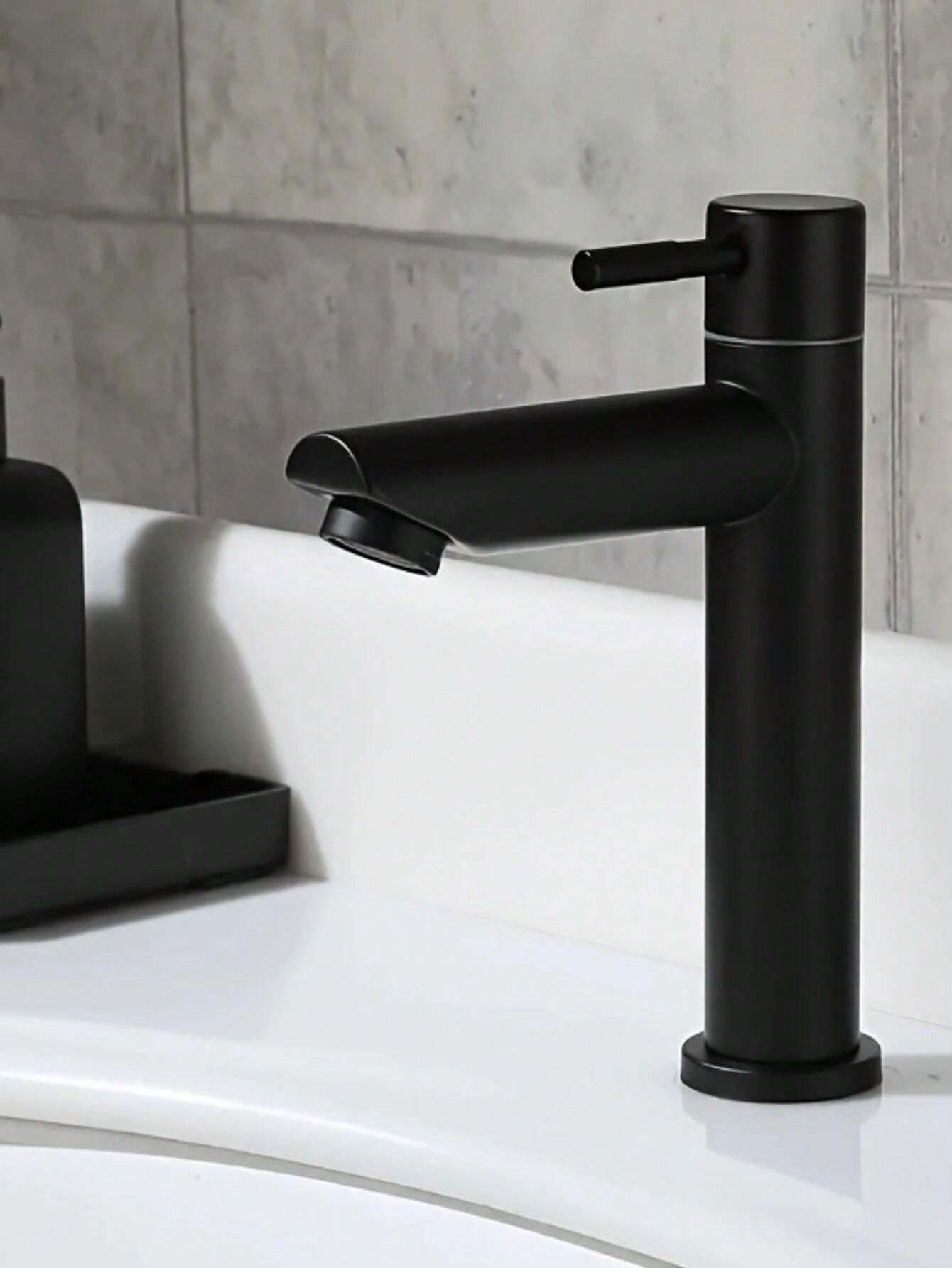 Black Stainless Steel Sink Faucet, Single Cold Water Bathroom Basin Tap ...