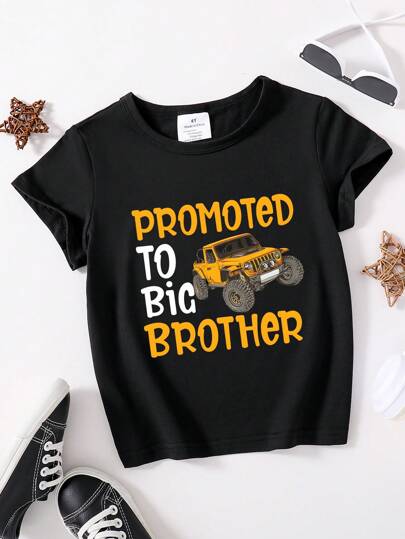 Young Boy Slogan Printed Casual Short Sleeve T-Shirt