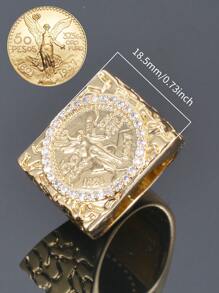 1pc 14k Golden Plated Imitation Gold Copper Ring,50 Peso Cubic Zirconia Mexican Commemorative Coin Ring,Golden Nugget Ring Men's Holiday Gift For Men - Yellow Gold - View 2