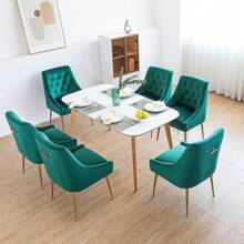 LONXIU Dining Chair Set Of 6 With Thick Velvet Fabric Padded Seat, Metal Legs, Kitchen Chair Modern Design, For Kitchen Dining Room, Living Room, Bedroom - màu xanh lá - Xem 1