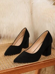 Fall/Winter Plus Size Women's Thick Heel Dress Shoes High Heels Fashion Versatile Party Wedding Pumps 2024 New Black Suede, Elegant