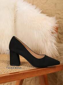 Fall/Winter Plus Size Women's Thick Heel Dress Shoes High Heels Fashion Versatile Party Wedding Pumps 2024 New Black Suede, Elegant