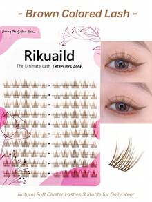 100 Cluster Lashes Brown Individual Eyelash Manga Eye Effect Cat Eye Color Lashes Natural Curl Fluffy Lash Extensions DIY At Home - D - View 2