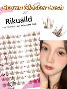 100 Cluster Lashes Brown Individual Eyelash Manga Eye Effect Cat Eye Color Lashes Natural Curl Fluffy Lash Extensions DIY At Home - D - View 1