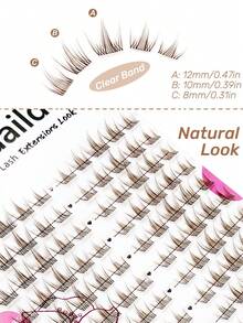 100 Cluster Lashes Brown Individual Eyelash Manga Eye Effect Cat Eye Color Lashes Natural Curl Fluffy Lash Extensions DIY At Home - D - View 3
