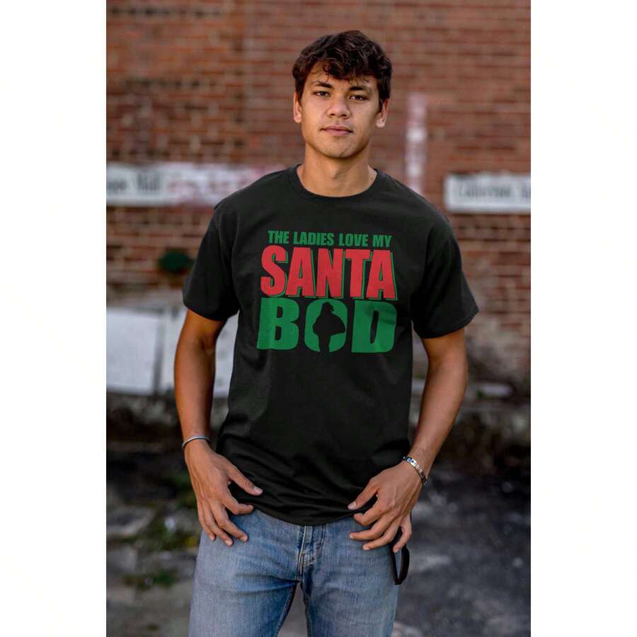 搞笑圣诞爱心圣诞老人图案男式 T 恤