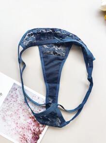 3 piezas de tanga para mujer de talla grande, de color liso, de cintura baja, transparente y con encaje calado