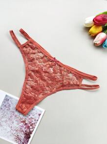 3 piezas de tanga para mujer de talla grande, de color liso, de cintura baja, transparente y con encaje calado