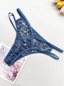 3 piezas de tanga para mujer de talla grande, de color liso, de cintura baja, transparente y con encaje calado