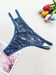 3 piezas de tanga para mujer de talla grande, de color liso, de cintura baja, transparente y con encaje calado