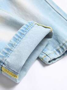 Jeans slim dritti con ricamo a poker color blu chiaro consumato, stile europeo e americano, per uomo