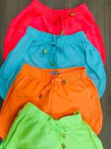 KIT 4 SHORTS TACTEL MENINA NEON INFANTIL PISCINA PRAIA JUVENIL - Multicolorido - Visão 3