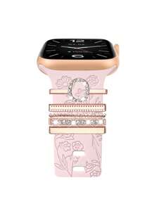 St.siabe St. Siabe 5 Pieces Men's And Women's Ring Set Compatible With Apple Watch Band Silicone Strap Charm 45MM 44MM 42MM 41MM 40MM 38MM Compatible With Apple Watch Series 8 7 6 5 4 3 2 1 Strap Metal Rhinestone Charm Perfect Fit Accessories, Apple Watch Strap Suitable For 20mm And Other Smart Watch Strap Accessories (Excluding Strap)