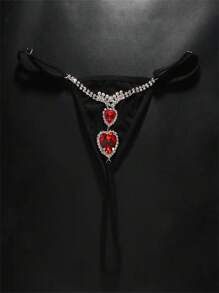 Heart Shape Red Crystal Encrusted Thong Bikini Sexy Beach Silver Plated Body Chain Jewelry - Multicolor - View 4