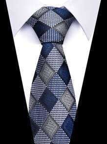 AlanKing 1pc Men's Dark Blue Plaid Striped Paisley Necktie Formal And Party Accessories For Men's Gift Men Necktie