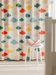 1 片卡通彩色印花云遮光卧室窗帘适用于儿童房，时尚可爱薄纱窗户适用于婴儿房装饰