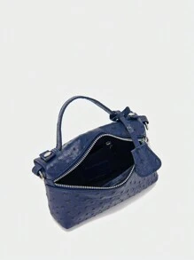 1pc Elegant Women PU Leather Stone/Ostrich/Snake Texture Simple Tote Bag & Cosmetic Bag