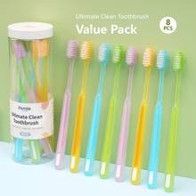 8pcs/Pack Transparent Handle Soft Bristle Adult Toothbrush, Bulk Retail Pack - Multicolor - View 1