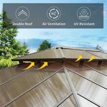 12x16ft Hardtop Gazebo, Permanent Outdoor Gazebo With Polycarbonate Double Roof, Aluminum Gazebo Pavilion With Curtain And Net For Garden, Patio, Lawns, Deck, Backyard(Brown) - Brown - View 6