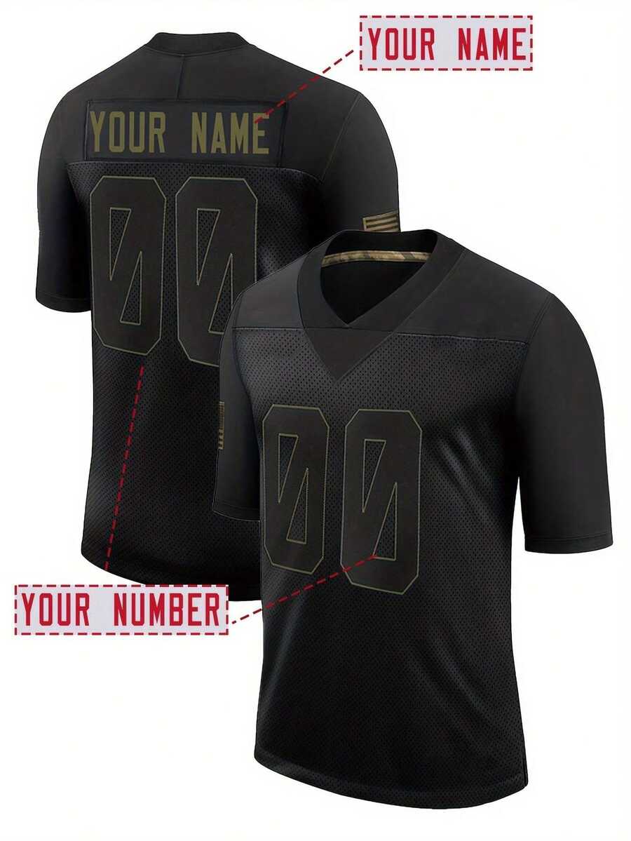 客製化姓名與號碼男款刺繡美式足球球衣,舊金山 49ers V 領個性化短袖上衣,適用於派對、比賽、訓練、競賽、DIY 服飾,尺寸 S-XXL - 黑色 - 查看 1