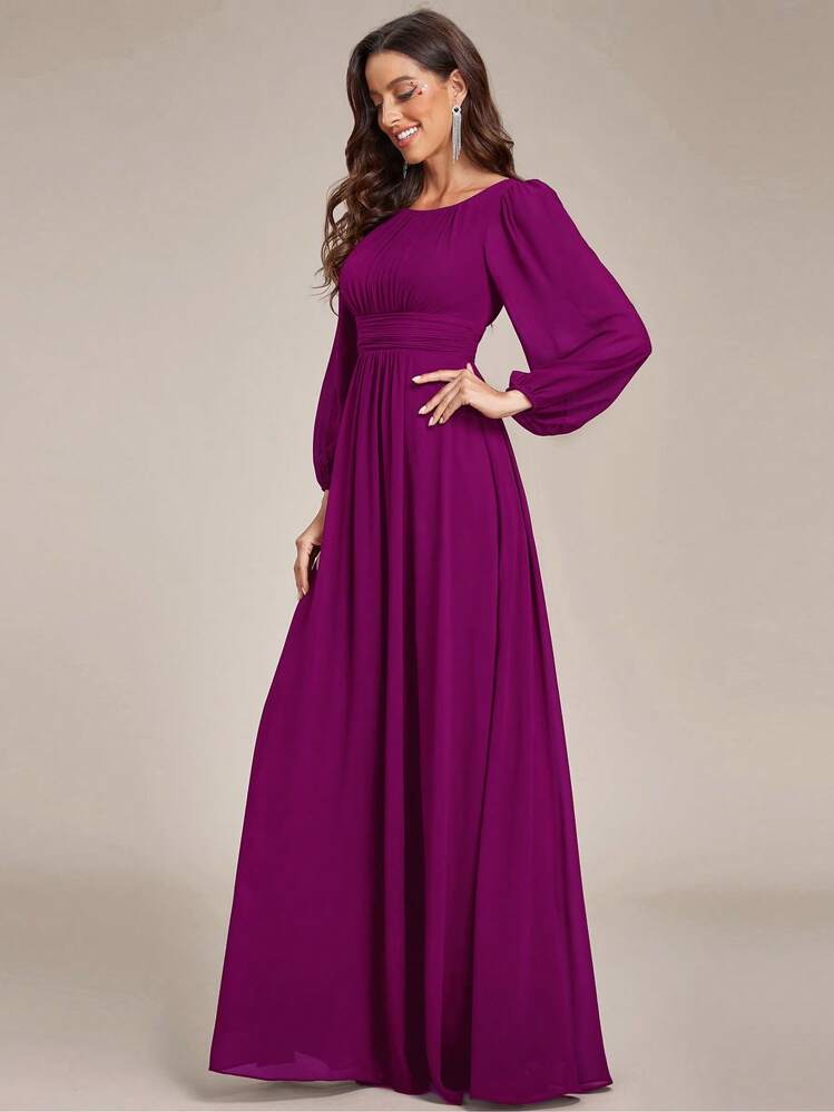 purple bridesmaid dresses with sleeves Royal Purple Satin Bridesmaid Dress Long Sleeve Evening Dress Long Dress V-Neck Dresses For Women Wedding Guest Custom Flowing Maxi Dress