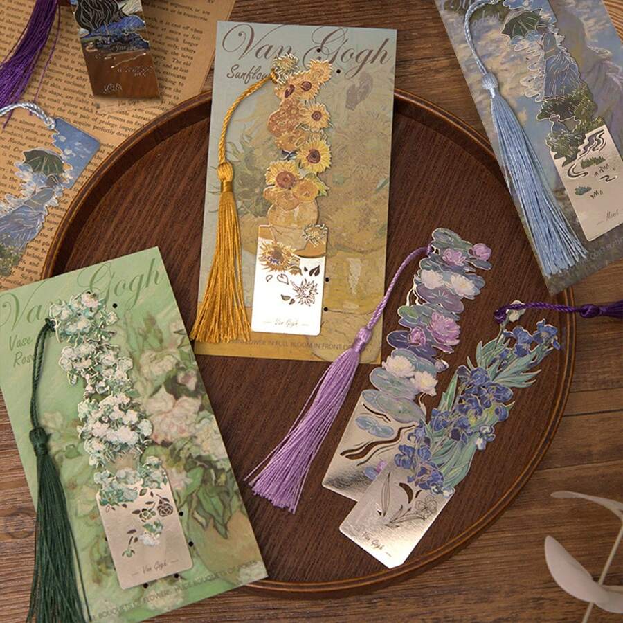 1pc Oil Painting Style Metal Tassel Bookmark For Books And Planner Back To School - Multicolor - View 1