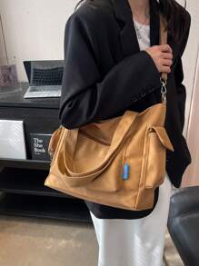 1个时尚休闲纯色大容量零钱包手提包，适合大学/学院教室/通勤/工作/节日/度假/假日，适合女性、职场新人、白领、女孩、大学生、女士等。 - 棕色 - 查看 5