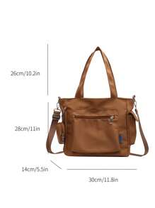 1个时尚休闲纯色大容量零钱包手提包，适合大学/学院教室/通勤/工作/节日/度假/假日，适合女性、职场新人、白领、女孩、大学生、女士等。 - 棕色 - 查看 4