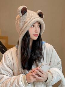 1pc New Stylish Multipurpose Casual High-Quality Cute Frog Knitted Ear Protection Beanie Hat For Outdoor Use, Windproof & Warm Winter Fall - Wool Cap - View 5