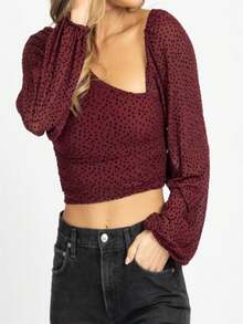 ENDLESS BLU. DOTTED ASYMMETRIC RUCHED TOP - CABERNET - Xem 3