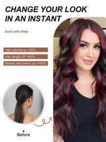 22-Inch 4pcs/Set High Gloss Red Clip-In Hair Extensions, Long Wavy Synthetic Hair Extensions, Suitable For Women And Girls Daily Use - Piano Color - View 8