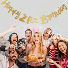1件金色16/18/21/30/40/50/60/70/80岁生日旗帜挂饰，周年纪念庆祝横幅，快乐派对用品 - 金色 - 查看 4