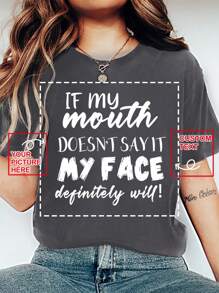 Camiseta personalizada para mujer: diseña tu propia camiseta impresa personalizada agregando tus propias fotos (fotos familiares/selfies) - Gris Oscuro - Ver 1