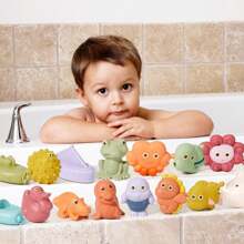 适合 6-12 个月婴儿的洗澡玩具，洗澡喷水玩具硅胶海洋动物浴缸漂浮玩具适合水上玩耍儿童学龄前教育玩具学习浴室技能，洗澡玩具，无孔洗澡玩具硅胶海洋动物浴缸漂浮船玩具适合水上玩耍儿童，学龄前教育玩具学习浴室技能 - 彩色 - 查看 1