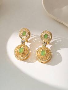 Herseygold 一对阿拉伯花卉图案耳环，中东新娘首饰，奢华结婚礼物 - 金色 - 查看 2