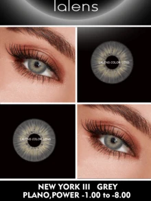 Lalens New York III 灰色原创设计自然色都市层闪烁多色彩色隐形眼镜每年使用 2 片 38% 含水量直径 14.2 毫米基弧 8.6 毫米 HEMA NVP 材质柔软、保湿、舒适自然虹膜图案彩色隐形眼镜，具有度数美容日常通勤佩戴