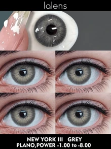 Lalens New York III 灰色原创设计自然色都市层闪烁多色彩色隐形眼镜每年使用 2 片 38% 含水量直径 14.2 毫米基弧 8.6 毫米 HEMA NVP 材质柔软、保湿、舒适自然虹膜图案彩色隐形眼镜，具有度数美容日常通勤佩戴